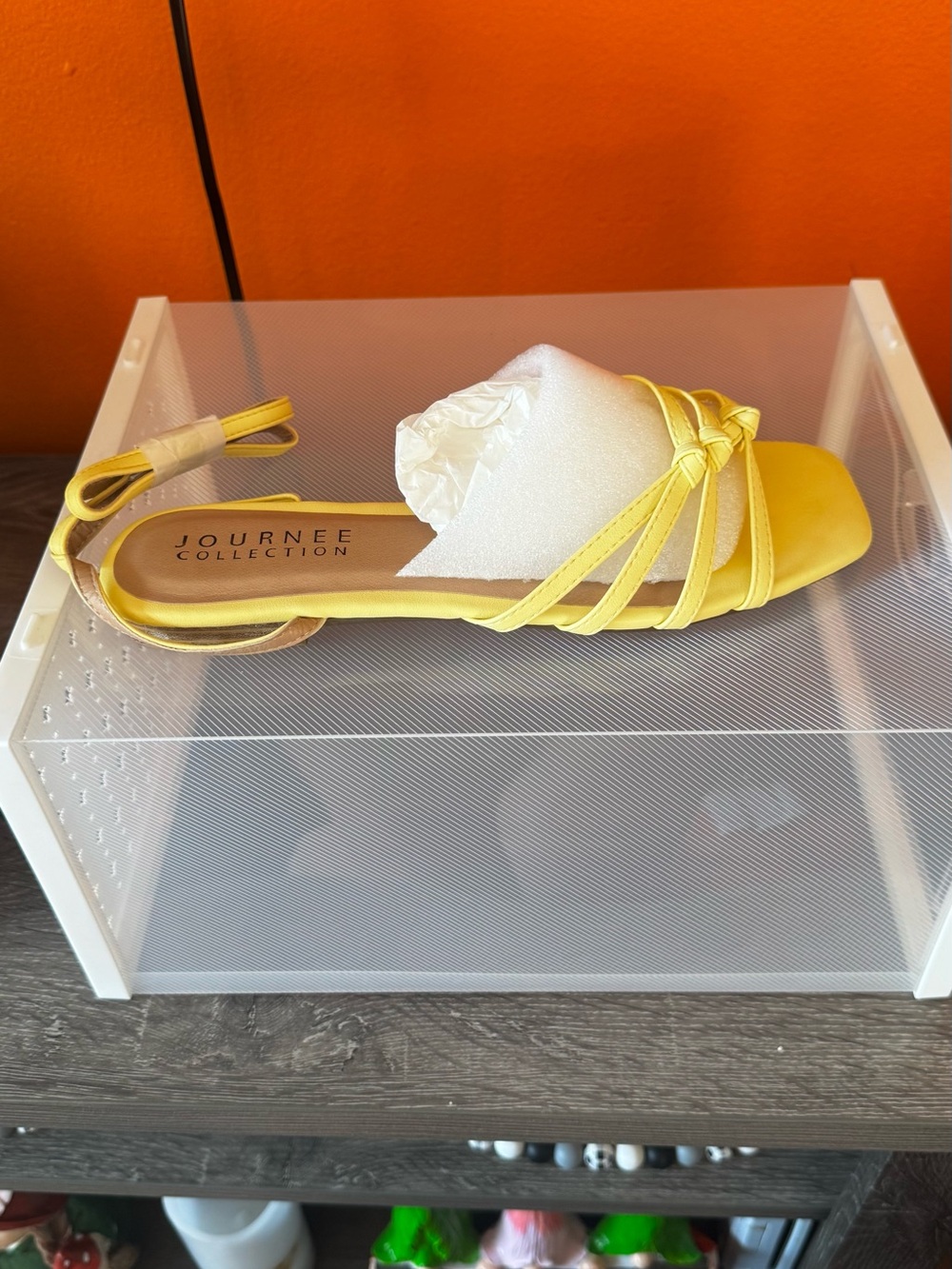 Journee Collection Yellow Knotted Strap Flat Mule with Ankle Tie
